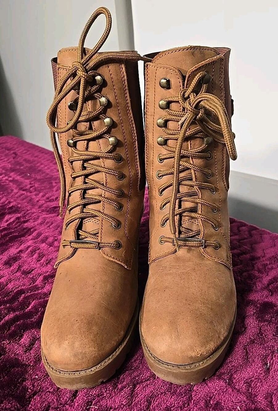 Harley Davidson Womens 8.5 Brown Leather Lace Up Heeled Motorcycle Boots W32506